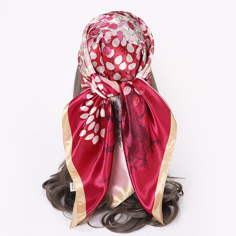 Women's Elegant Streetwear Orange Printed Silk-Like Scarf Kerchief 90cm