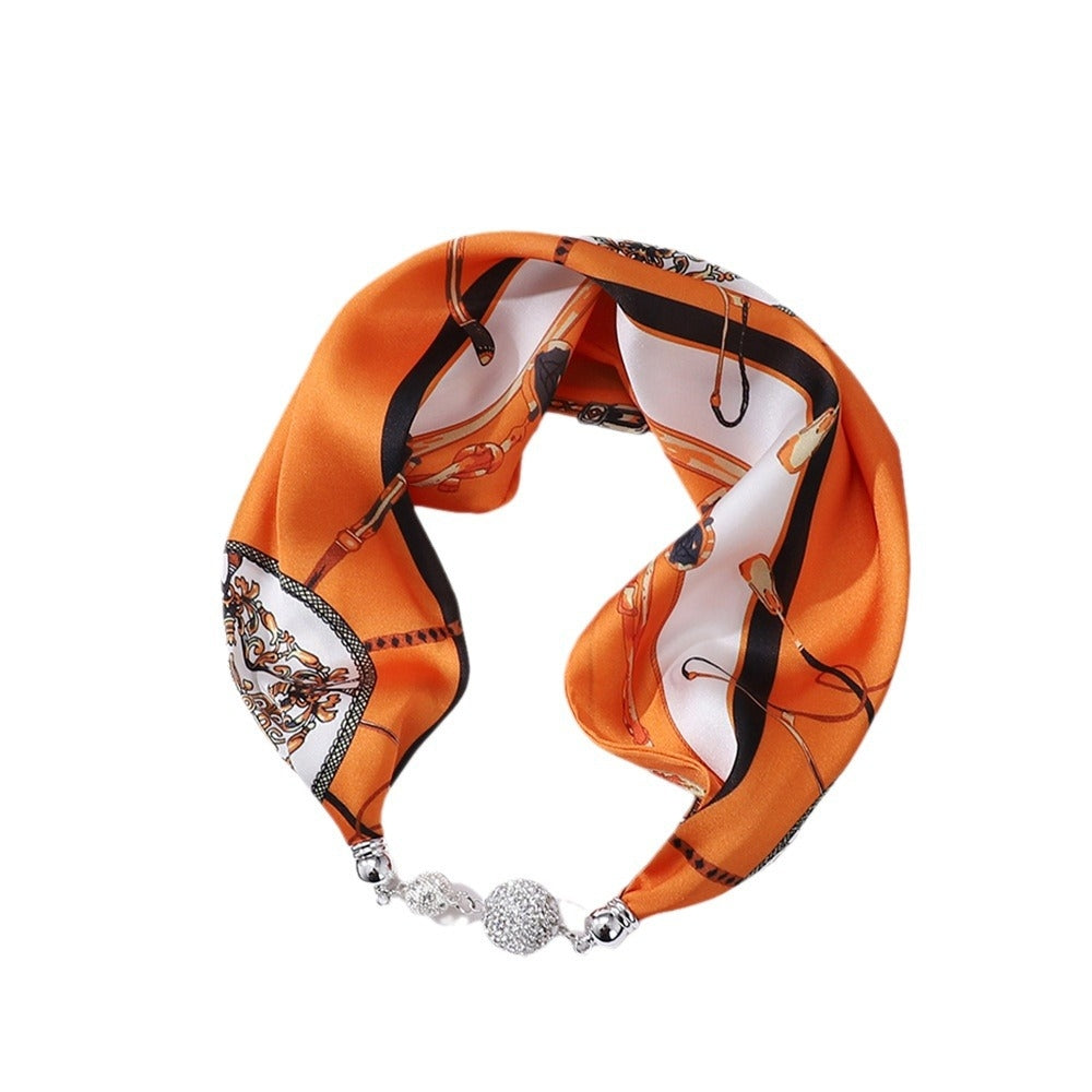 Women's Elegant Silk Print Scarf with Magnetic Letter Design