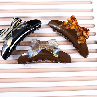 Women's Retro Bow Acetate Hair Claw Clip Set - Large Contrast Ponytail & Shark Clip Hair Accessory