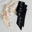 Women's Elegant Rose Print Silk Scarf and Houndstooth Floral Hair Ribbon