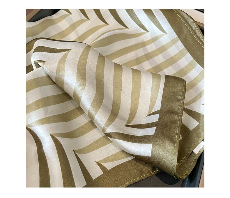 Women's Elegant Stripe Silk Scarf - Green Square Design