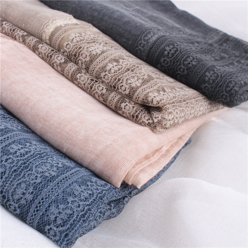 Women's Elegant Lace Trim Cotton Linen Scarf Shawl