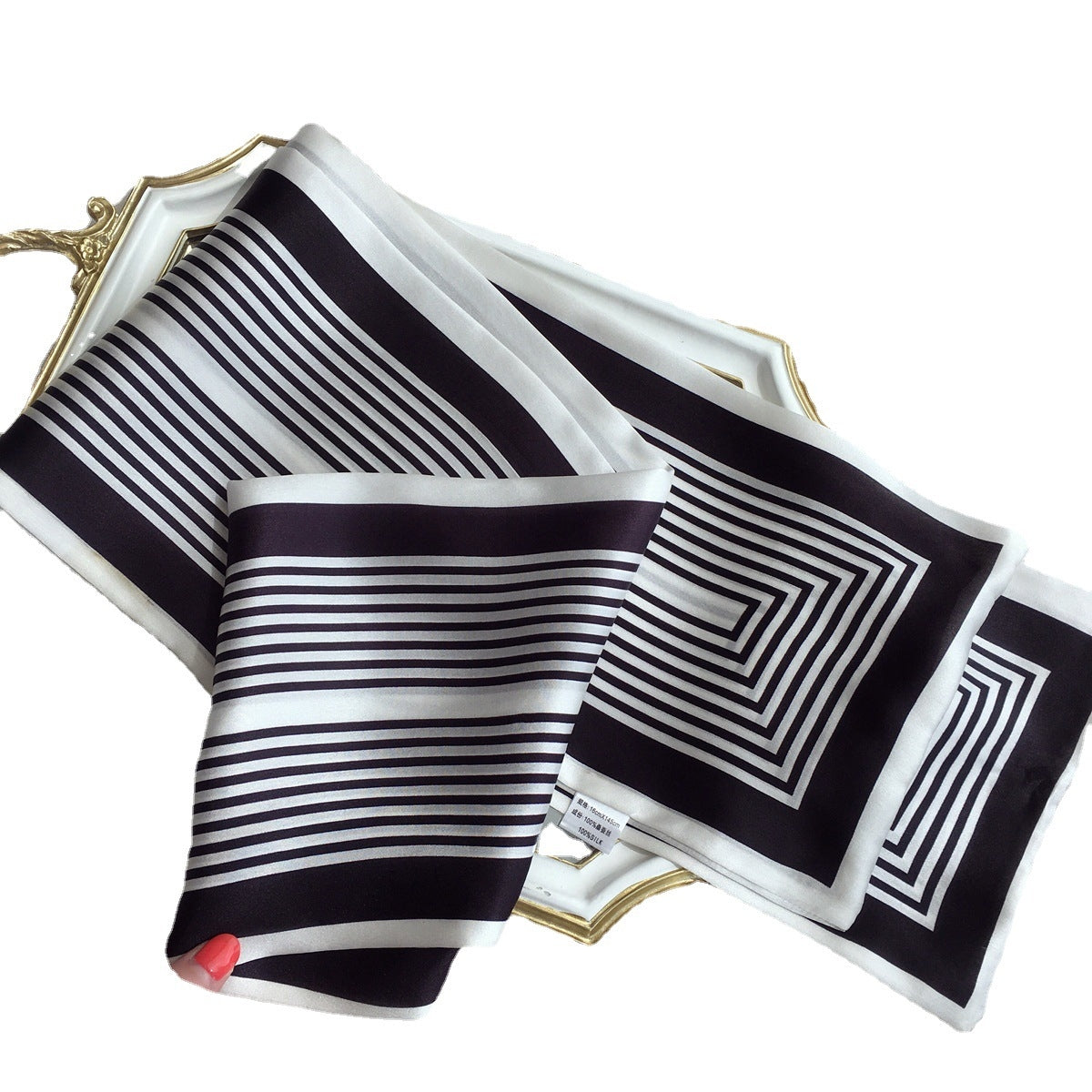 Women's Elegant Mulberry Silk Scarf with Striped and Decorative Design