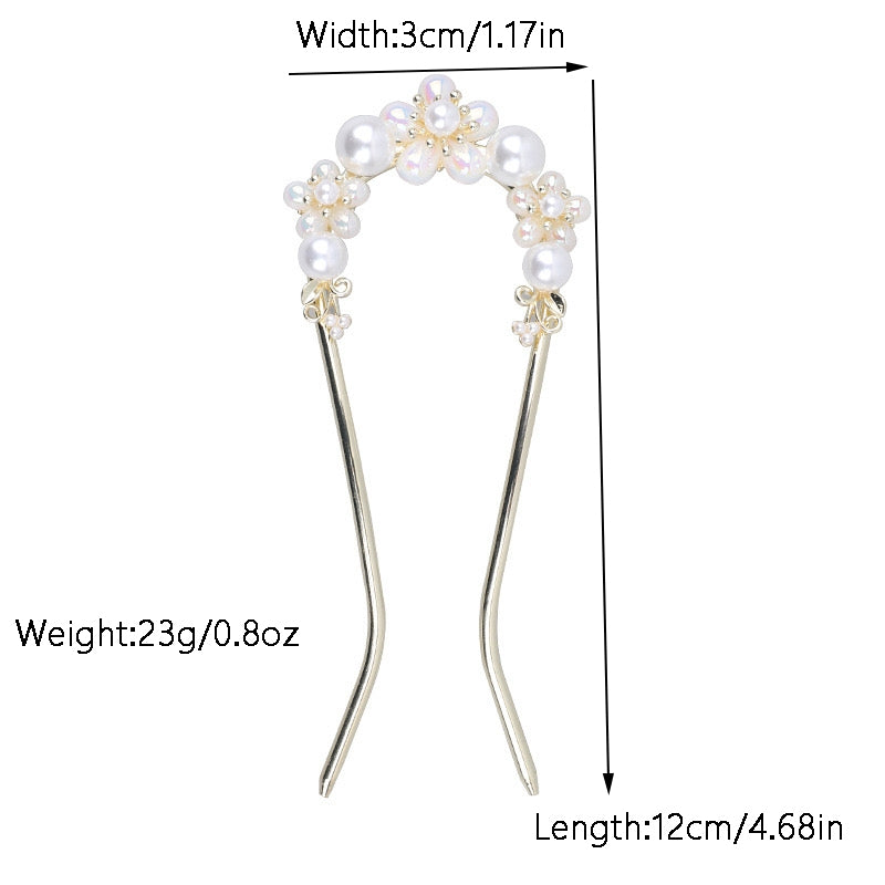 Women's Elegant Pearl Flower Alloy Hairpin - Modern Simple U-Shaped Design