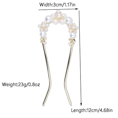 Women's Elegant Pearl Flower Alloy Hairpin - Modern Simple U-Shaped Design