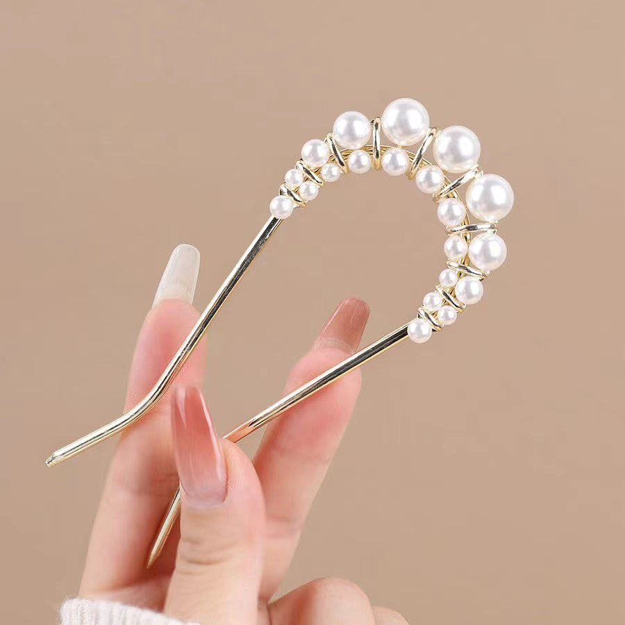 Women's Elegant Pearl Flower Alloy Hairpin - Modern Simple U-Shaped Design