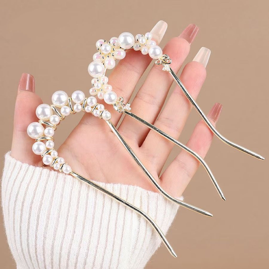 Women's Elegant Pearl Flower Alloy Hairpin - Modern Simple U-Shaped Design