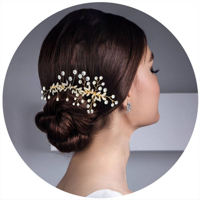 Elegant Rhinestone Pearl Bridal Hair Comb and Tiara Headband