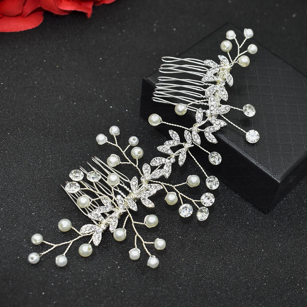 Elegant Rhinestone Pearl Bridal Hair Comb and Tiara Headband