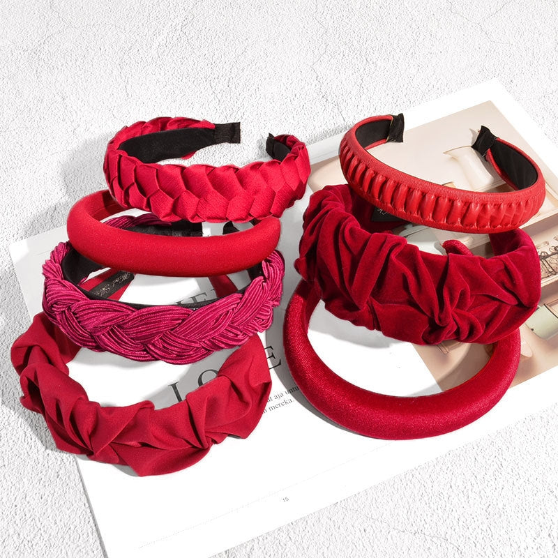 Women's Ethnic Style Red Bow Knot Headband with Wide Ruched Design