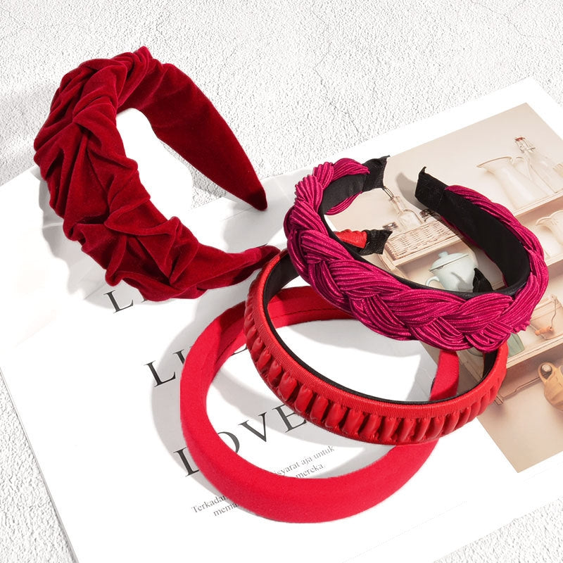 Women's Ethnic Style Red Bow Knot Headband with Wide Ruched Design