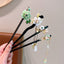 Women's Ethnic Floral Wood Inlay Gemstone Rhinestone Hairpin with Tassels