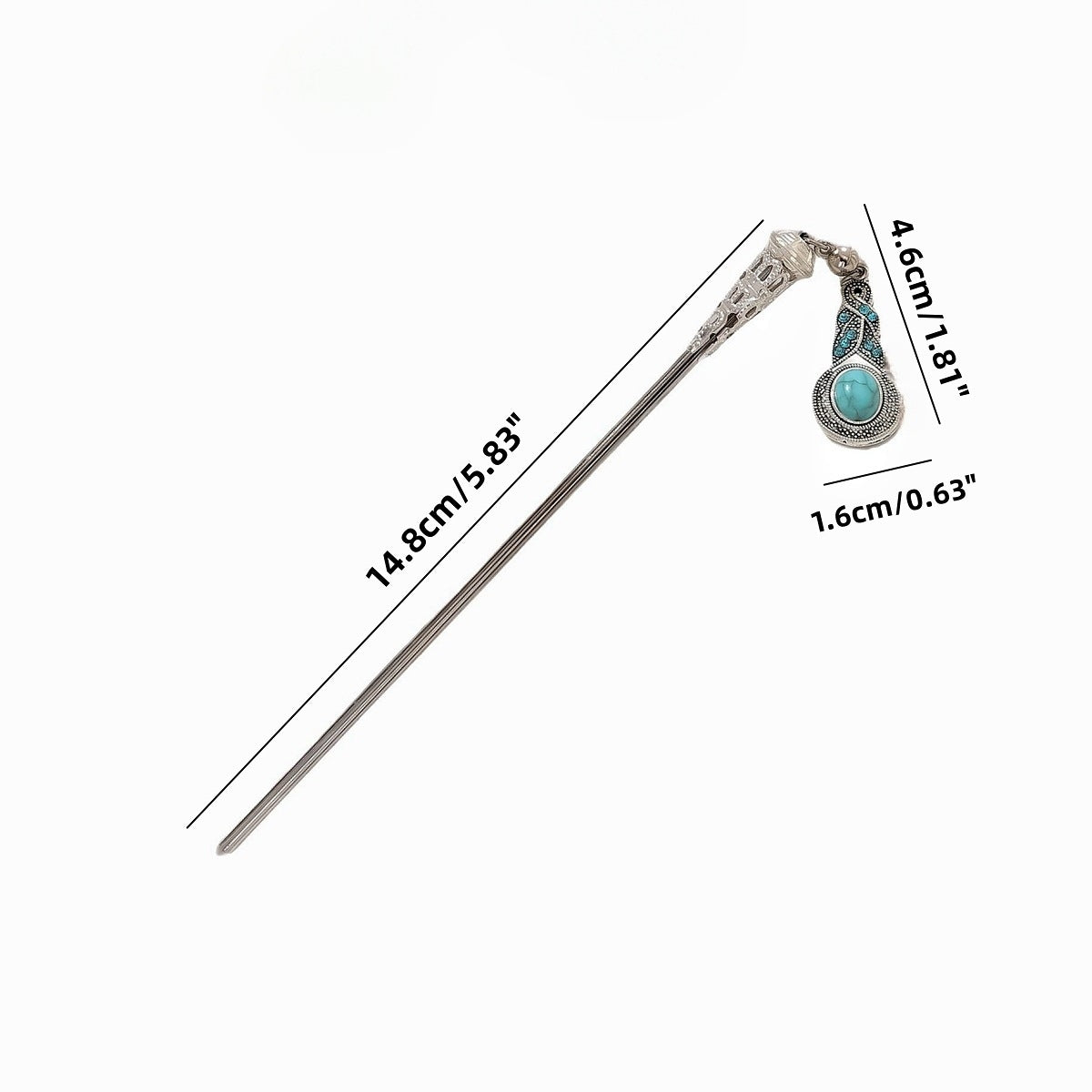 Women's Ethnic Turquoise Rhinestone Hairpin with Metal Inlay