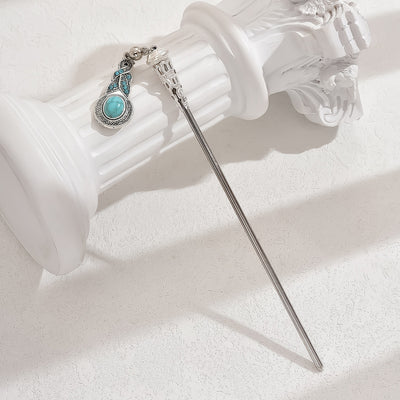 Women's Ethnic Turquoise Rhinestone Hairpin with Metal Inlay