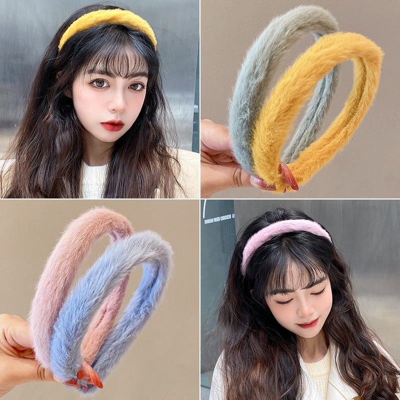 Women's Vintage Candy Color Plush Wide Hairband