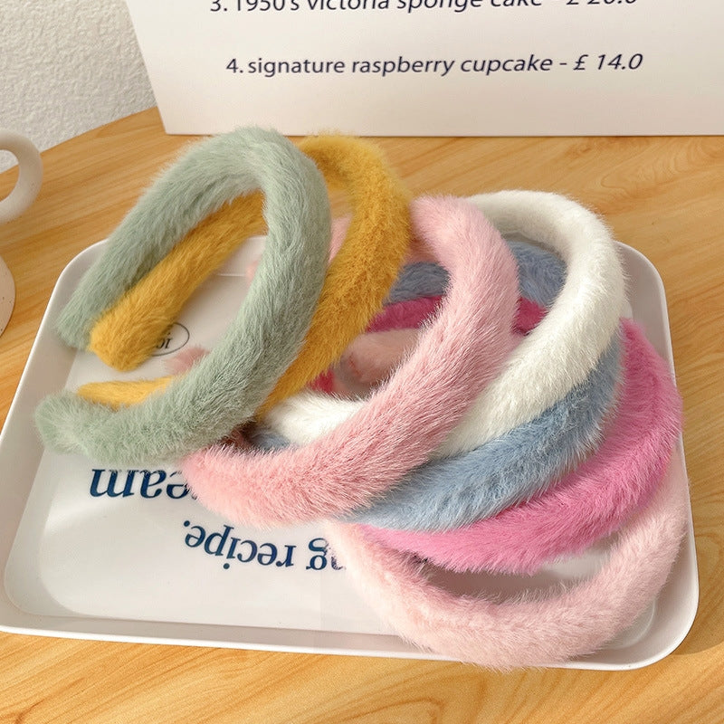 Women's Vintage Candy Color Plush Wide Hairband