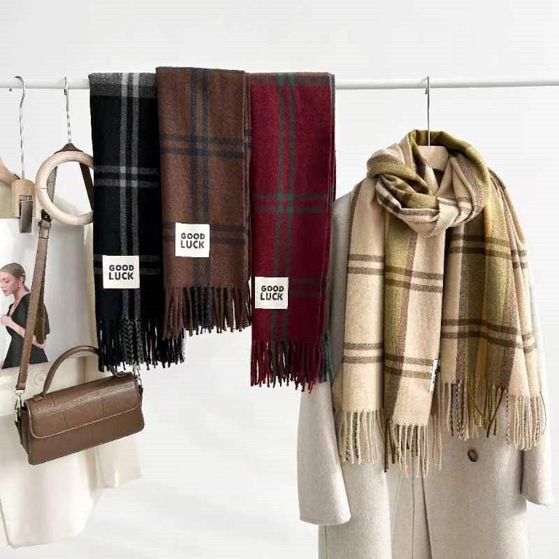 Women's Classic Plaid Tassel Scarf - Unisex Warm Shawl Wrap