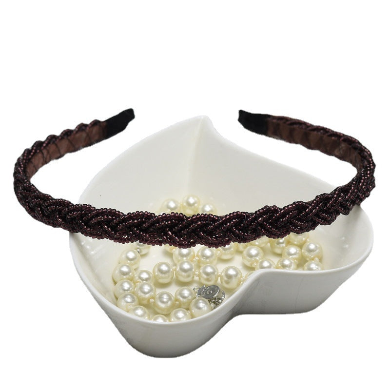 Women's Fashion Beaded Twist Braided Pearl Headband Hair Accessories