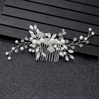 Women's Elegant Pearl and Crystal Hair Comb Bridal Accessory