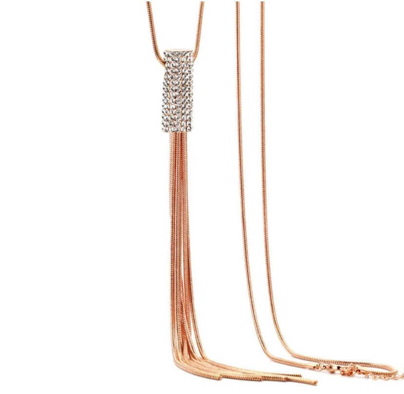 Women's Glam Tassel Crystal Pendant Necklace with Rhinestones