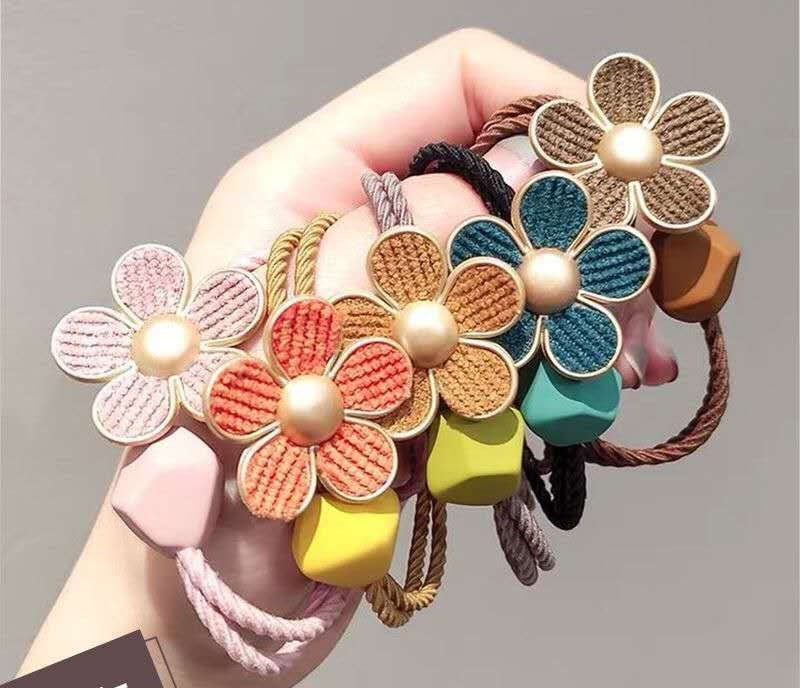 Women's Sweet Flower Resin & Sunflower Elastic Hair Tie Set