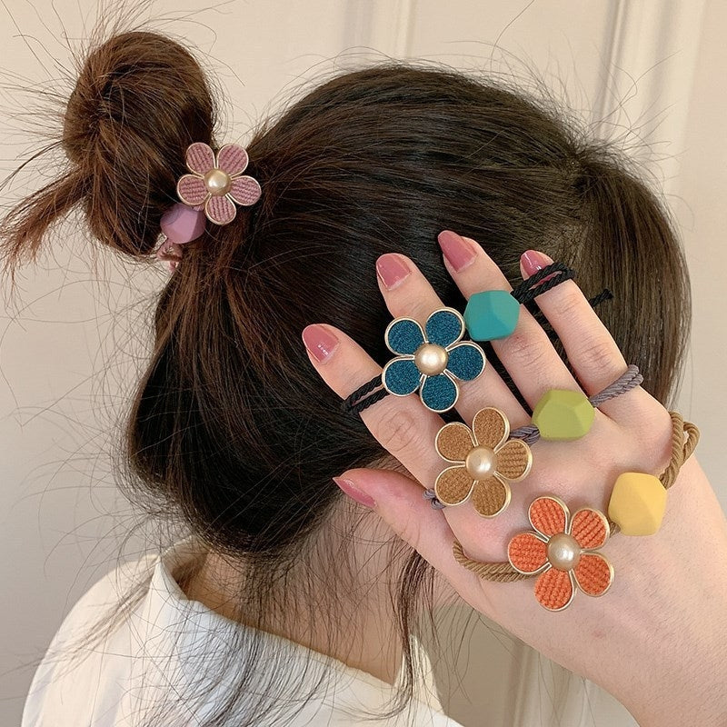 Women's Sweet Flower Resin & Sunflower Elastic Hair Tie Set