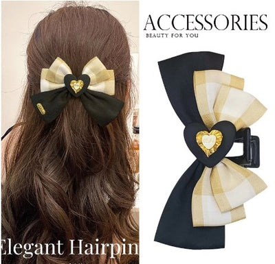 Women's Heart Shape Bow Knot Hair Claw Clip - Retro Versatile Hair Accessory