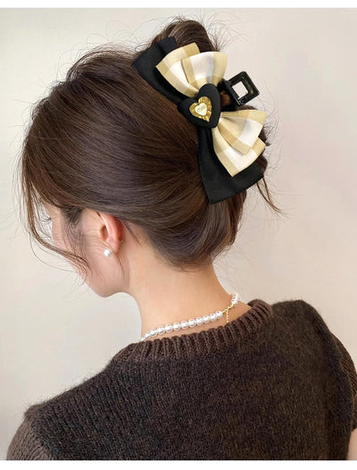 Women's Heart Shape Bow Knot Hair Claw Clip - Retro Versatile Hair Accessory