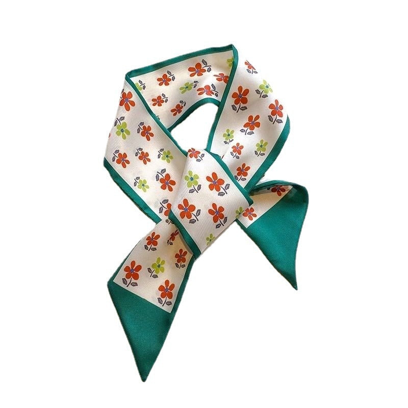 Women's Floral Satin Silk Scarf and Hair Tie Ribbon