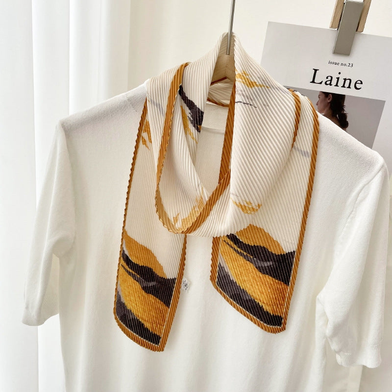 Women's Retro Color Block Polyester Silk Scarf and Headband Accessory