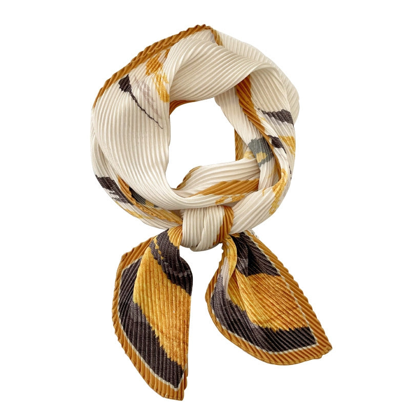 Women's Retro Color Block Polyester Silk Scarf and Headband Accessory