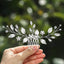 Silver Leaf Pearl Rhinestone Hair Comb for Women