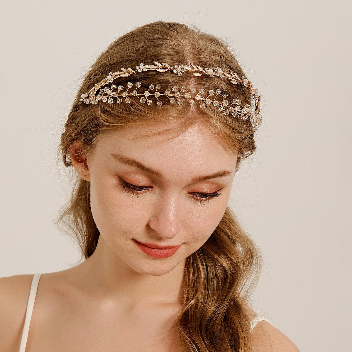 Women's Japanese Style Leaf Crystal Beaded Hair Band