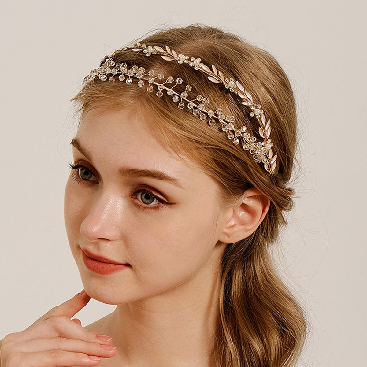 Women's Japanese Style Leaf Crystal Beaded Hair Band