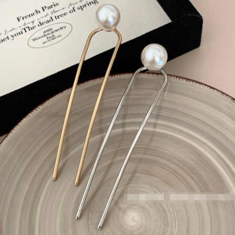 Korean Style Geometric Metal Plating Pearl U-Shaped Hairpin for Women