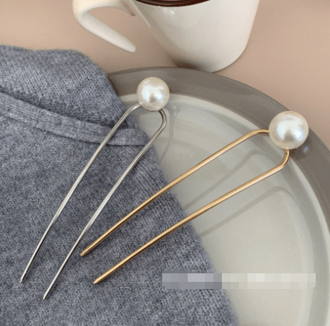 Korean Style Geometric Metal Plating Pearl U-Shaped Hairpin for Women