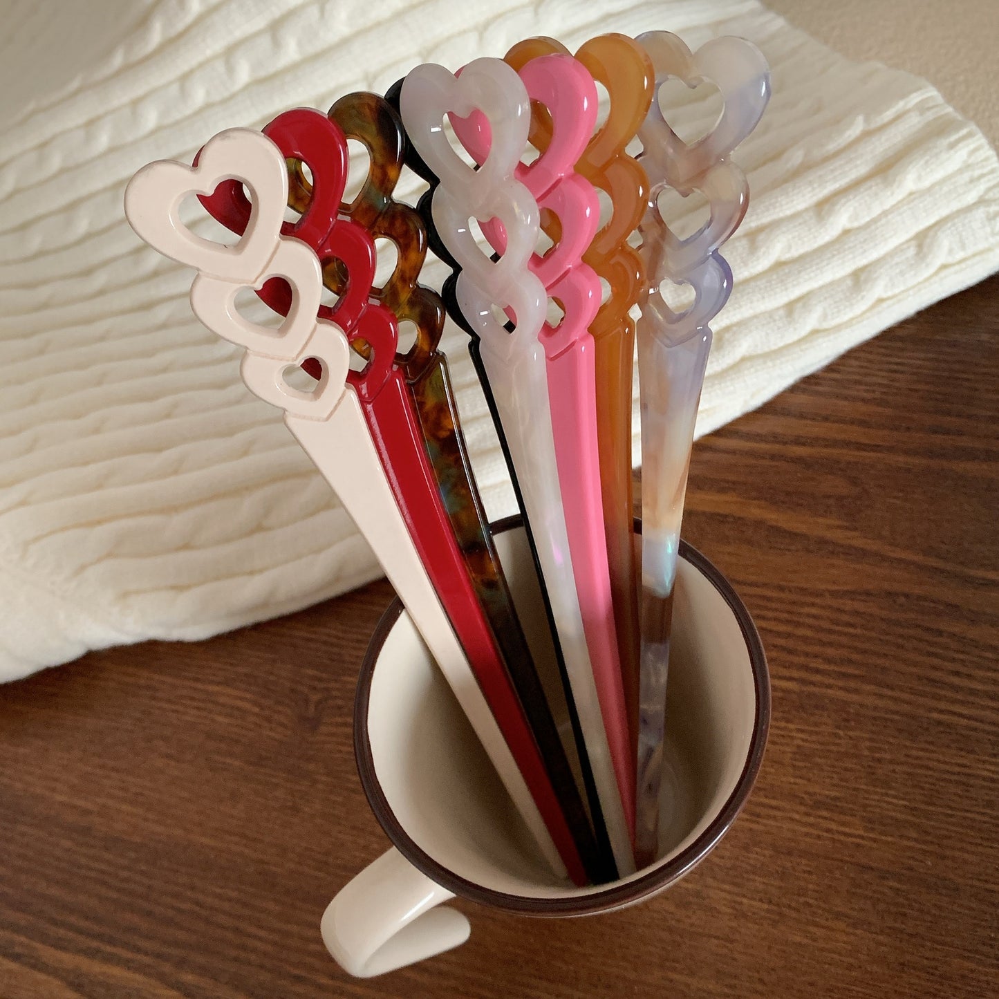 Korean Style Heart Shape Acetate Hairpin Set for Women and Children