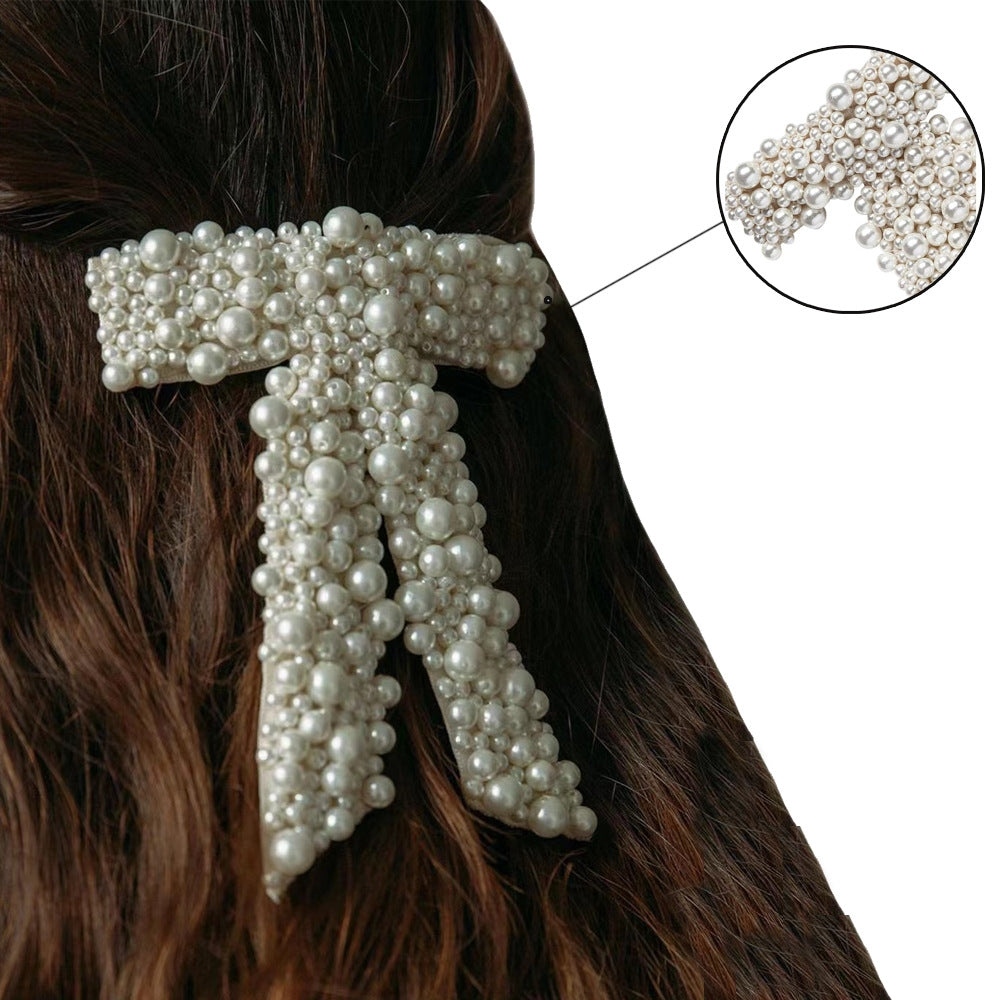 Women's Vintage Pearl Bow Hair Clip - Fashionable French Braid Ornament