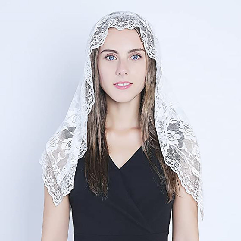 Women's Bridal Ethnic Style Lace Flower Birdcage Veil Shawl