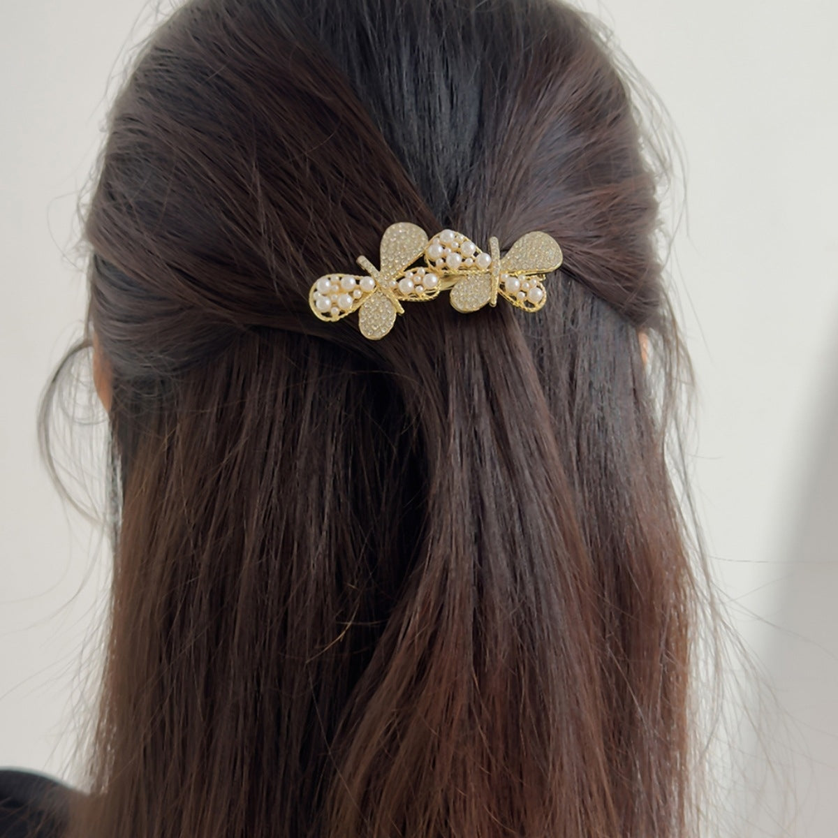 Women's Butterfly Pearl Rhinestone Hair Clip