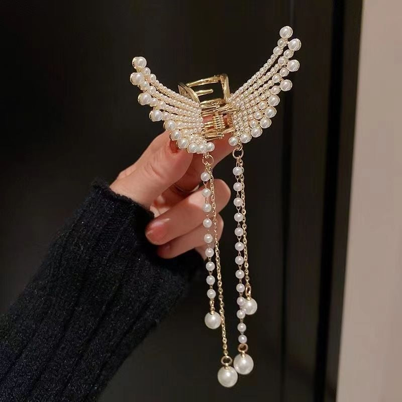 Women's Butterfly Pearl Rhinestone Hair Claw Clip