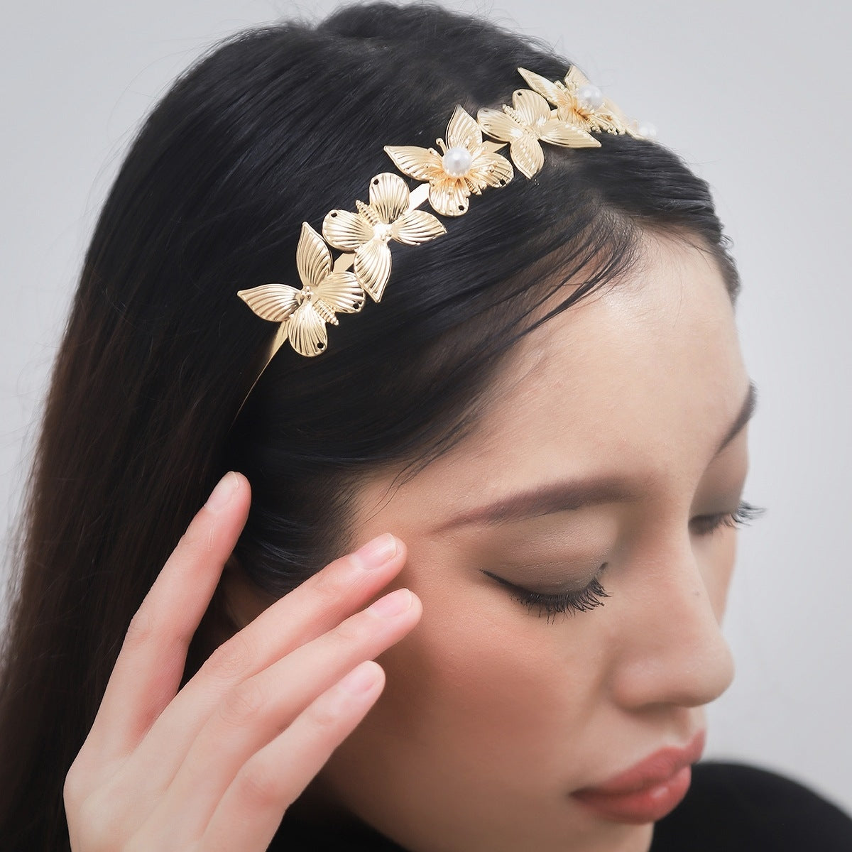 Women's Baroque Butterfly Metal Inlay Pearl Hairband