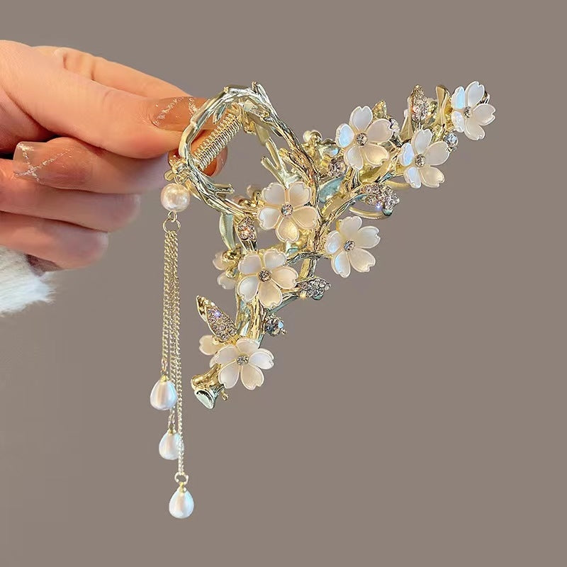 Women's Floral Rhinestone Pearl Hair Claw Clip