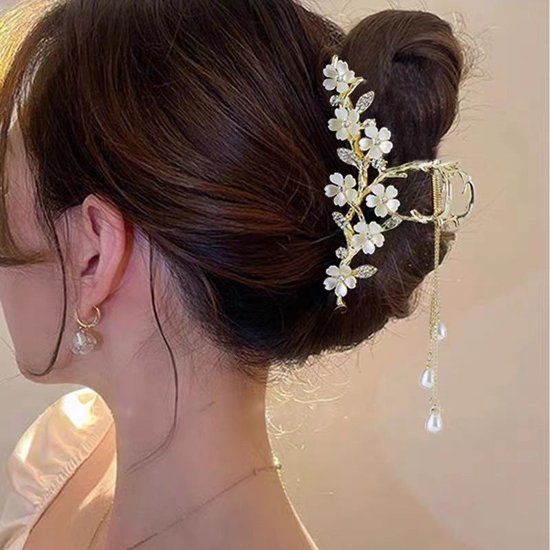 Women's Floral Rhinestone Pearl Hair Claw Clip