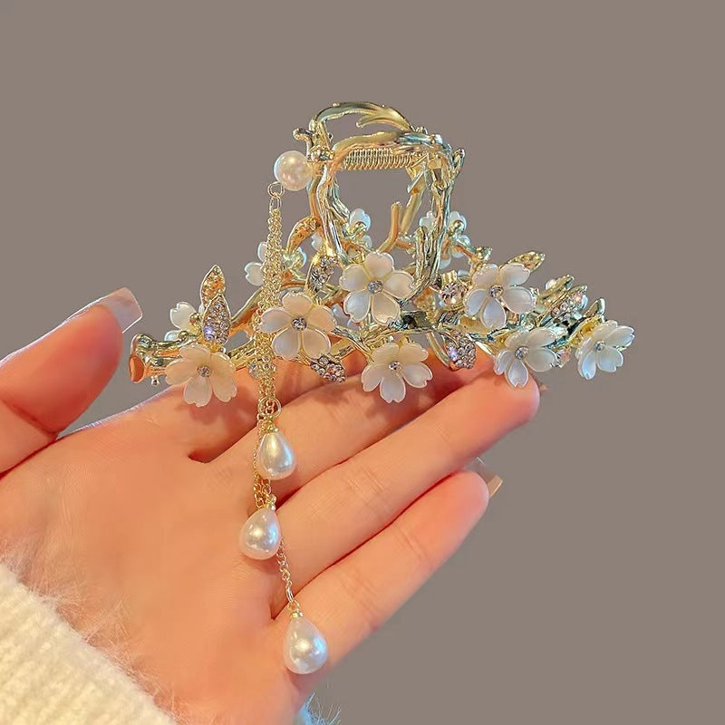 Women's Floral Rhinestone Pearl Hair Claw Clip