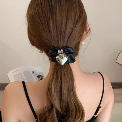 Women's Heart Shape PU Leather Hair Tie - Black Love Simple High-Grade Hair Ornament