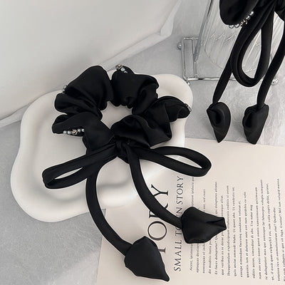 Women's Solid Color Hair Tie with Pearl and Czech Diamond Embellishments
