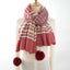 Women's Plaid Imitation Cashmere Thick Warm Scarf Shawl with Pom Poms