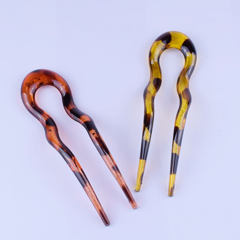 Women's U-Shape Resin Leopard Print Hairpin Comb