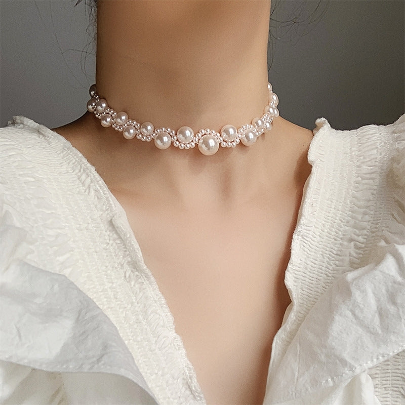 Elegant Women's Pearl Flower Choker Necklace